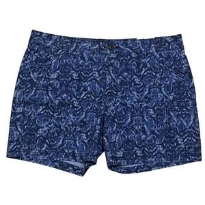Eddie Bauer Shorts 12 Atlantic Blue Print Slightly Curvy Mid Rise Cargo Pockets